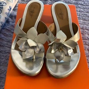Silver sandals size 7 cute very good condition .